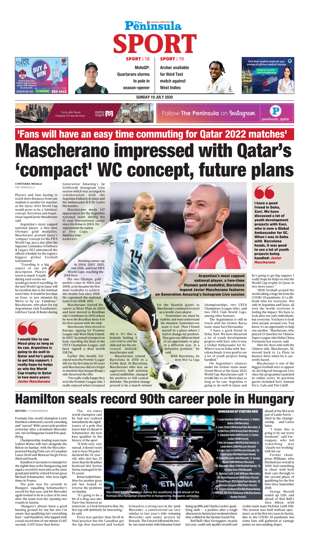 Mascherano Impressed with Qatar's 'Compact' WC Concept, Future Plans