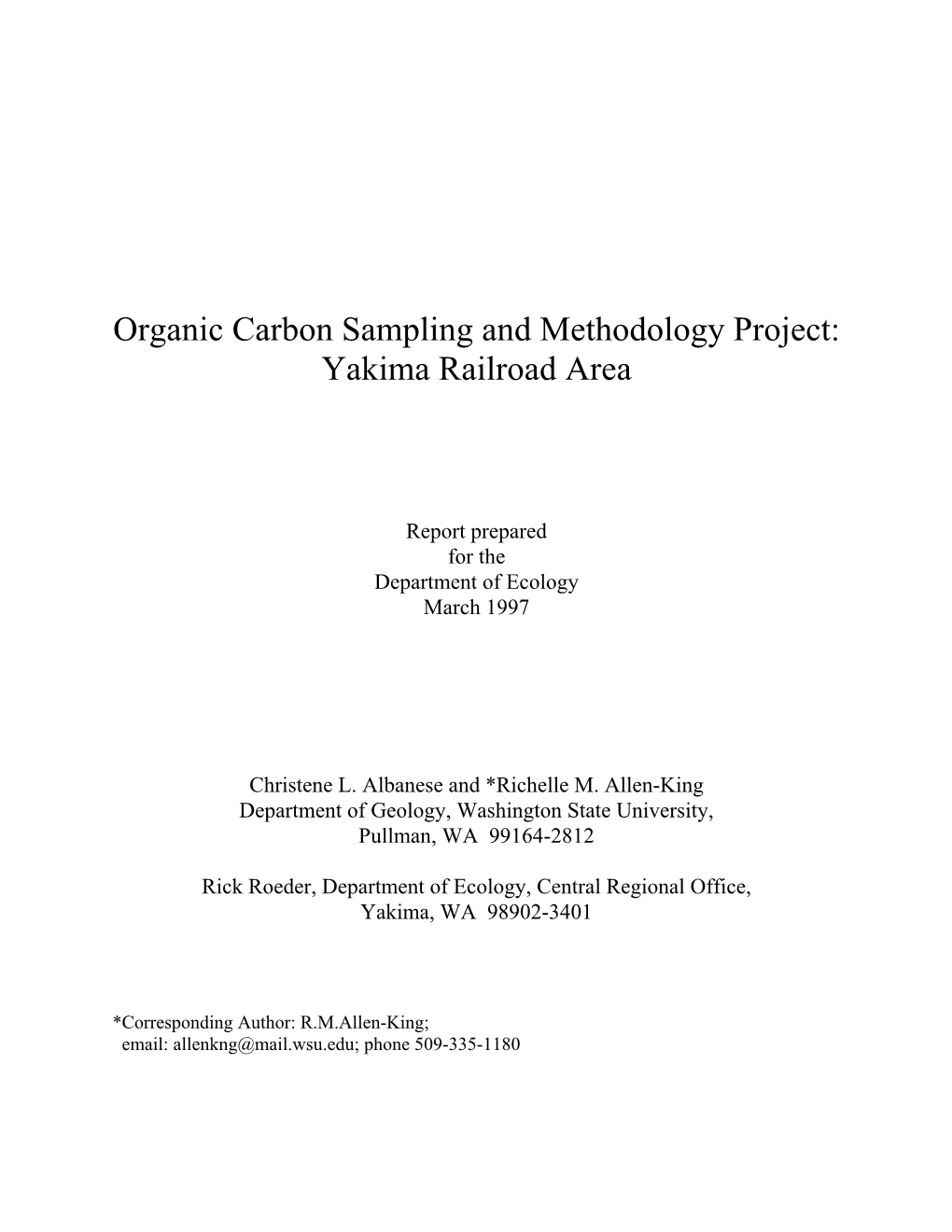 Organic Carbon Sampling and Methodology Project: Yakima Railroad Area