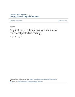 Applications of Halloysite Nanocontainers for Functional Protective Coating Anupam Ramesh Joshi