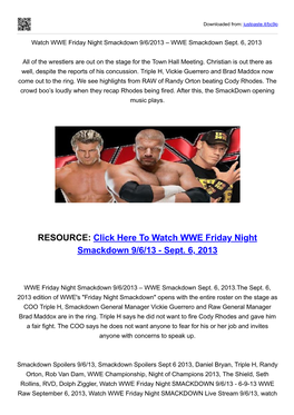 To Watch WWE Friday Night Smackdown 9/6/13 - Sept