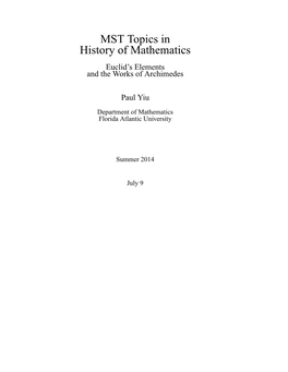 MST Topics in History of Mathematics Euclid’S Elements and the Works of Archimedes