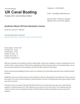 Anderton Boat Lift from Nantwich Marina | UK Canal Boating