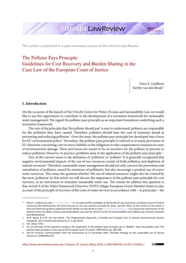 The Polluter Pays Principle: Guidelines for Cost Recovery and Burden Sharing in the Case Law of the European Court of Justice