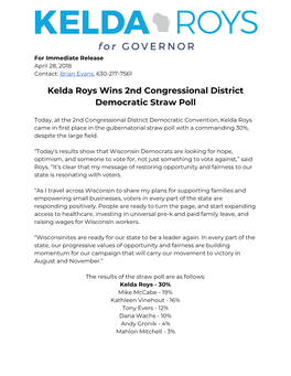 Kelda Roys Wins 2Nd Congressional District Democratic Straw Poll