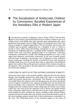 The Socialization of Aristocratic Children by Commoners: Recalled Experiences of the Hereditary Elite in Modern Japan