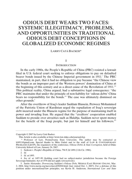 Odious Debt Wears Two Faces: Systemic Illegitimacy, Problems, and Opportunities in Traditional Odious Debt Conceptions in Globalized Economic Regimes