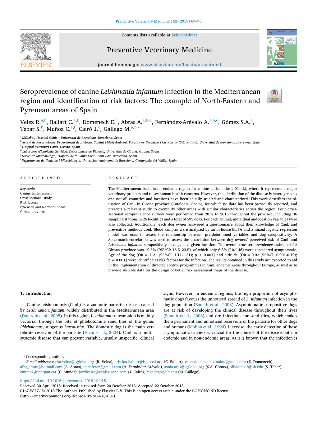 Seroprevalence of Canine Leishmania Infantum Infection in The