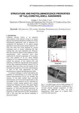 STRUCUTURE and PHOTOLUMINESCENCE PROPERTIES of Teo2-CORE/Tio2-SHELL NANOWIRES