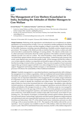 The Management of Cow Shelters (Gaushalas) in India, Including the Attitudes of Shelter Managers to Cow Welfare