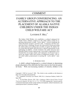 Family Group Conferencing: an Alternative Approach to the Placement of Alaska Native Children Under the Indian Child Welfare Act
