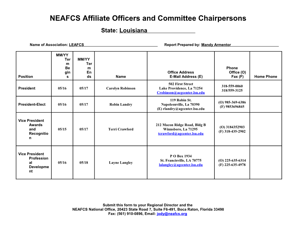 NEAFCS Affiliate Officers and Committee Chairpersons