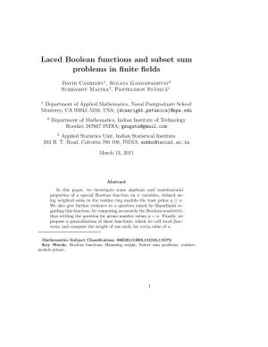 Laced Boolean Functions and Subset Sum Problems in Finite Fields