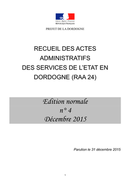 Recueil Des Actes Administratifs Des Services De L’Etat En Dordogne (Raa 24)