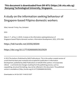 A Study on the Information Seeking Behaviour of Singapore‑Based Filipino Domestic Workers