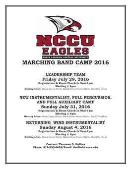 Marching Band Camp 2016