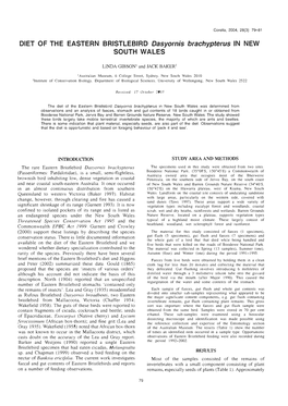 DIET of the EASTERN BRISTLEBIRD Dasyornis Brachypterus in NEW SOUTH WALES