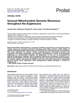 Unusual Mitochondrial Genome Structures Throughout the Euglenozoa