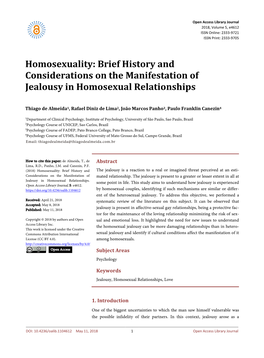 Homosexuality: Brief History and Considerations on the Manifestation of Jealousy in Homosexual Relationships