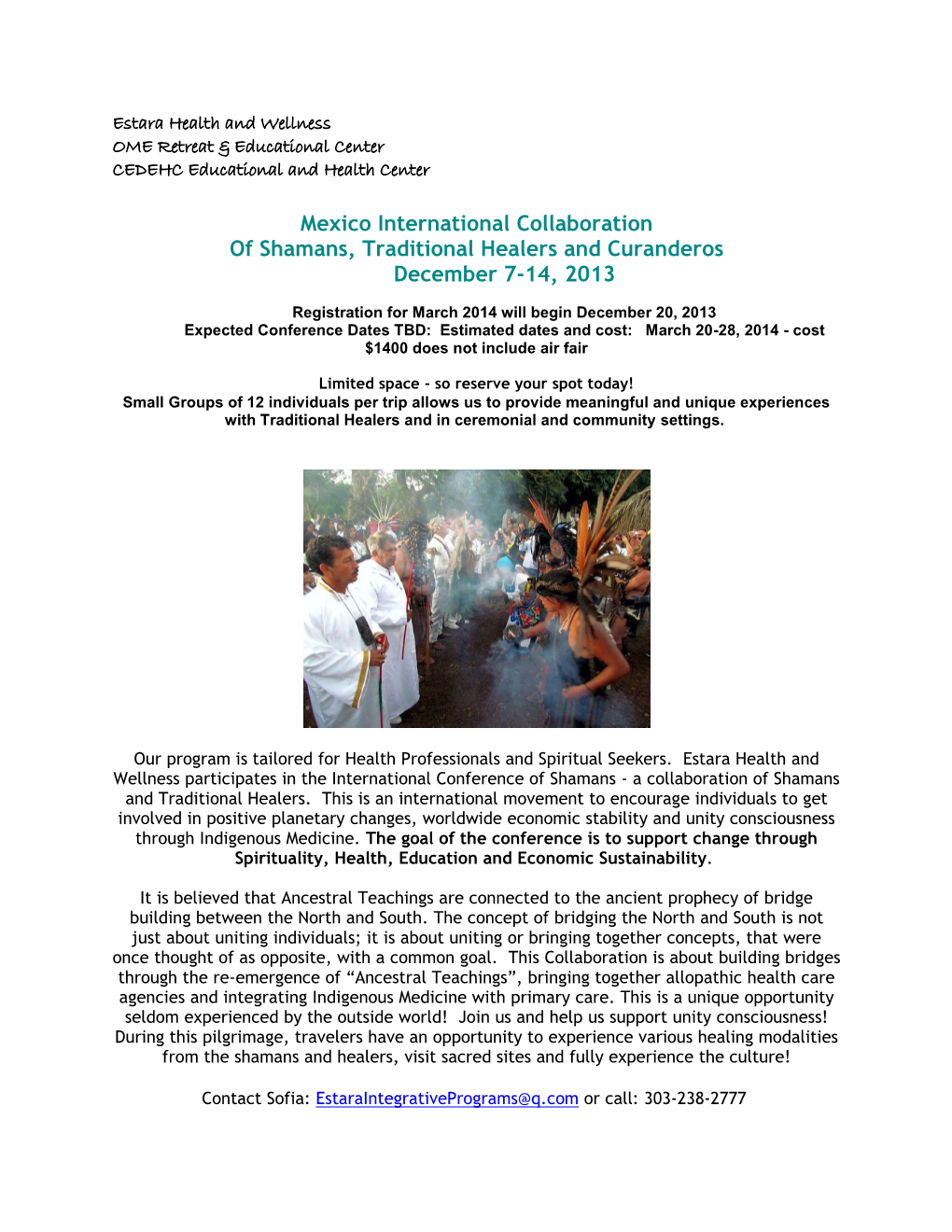 Mexico International Collaboration of Shamans, Traditional Healers and Curanderos December 7-14, 2013