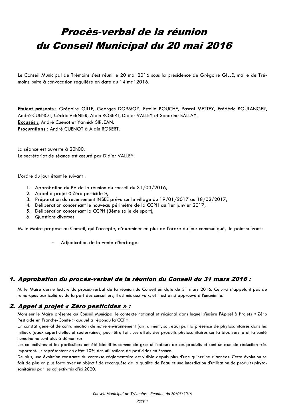 Compte-Rendu Du Conseil Municipal