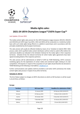 Media Rights Sales: 2021-24 UEFA Champions League™/UEFA Super Cup™