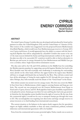 CYPRUS ENERGY CORRIDOR Necdet Karakurt Oğuzhan Akyener