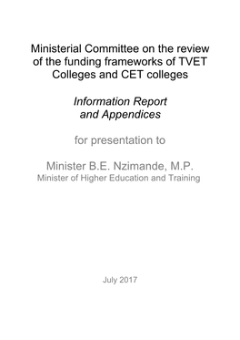 Ministerial Committee on the Review of the Funding Frameworks of TVET Colleges and CET Colleges