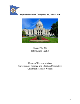 House File 784 Information Packet House of Representatives