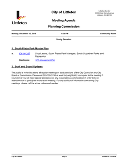 City of Littleton 2255 West Berry Avenue Littleton, CO 80120 Meeting Agenda