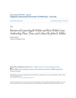 Review of Laura Ingalls Wilder and Rose Wilder Lane: Authorship, Place, Time, and Culture by John E