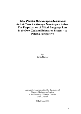 The Perpetuation of Mäori Language Loss in the New Zealand Education System – a Päkehä Perspective
