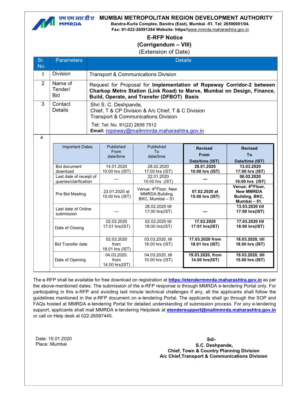 MUMBAI METROPOLITAN REGION DEVELOPMENT AUTHORITY Bandra-Kurla Complex, Bandra (East), Mumbai -51