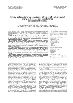 Airway Endothelin Levels in Asthma: Influence of Endobronchial Allergen Challenge and Maintenance Corticosteroid Therapy