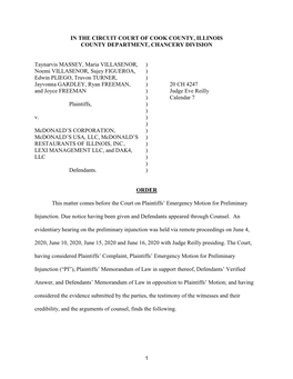 IN the CIRCUIT COURT of COOK COUNTY, ILLINOIS COUNTY DEPARTMENT, CHANCERY DIVISION Taynarvis MASSEY, Maria VILLASENOR, Noemi