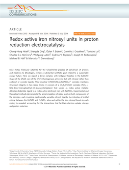Redox Active Iron Nitrosyl Units in Proton Reduction Electrocatalysis