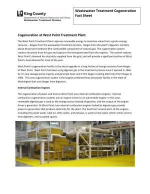 Wastewater Treatment Cogeneration Fact Sheet