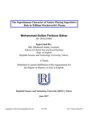Mohammad Sultan Ferdous Bahar ID: 2016235005