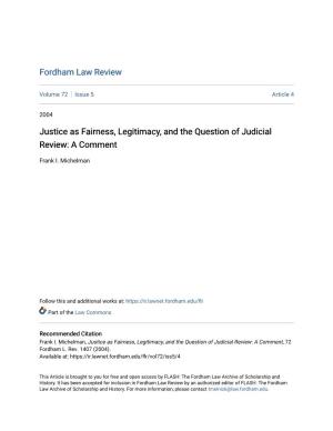 Justice As Fairness, Legitimacy, and the Question of Judicial Review: a Comment