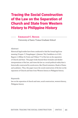Tracing the Social Construction of the Law on the Separation of Church and State from Western History to Philippine History