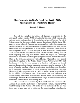 The Germanic Heldenlied and the Poetic Edda: Speculations on Preliterary History