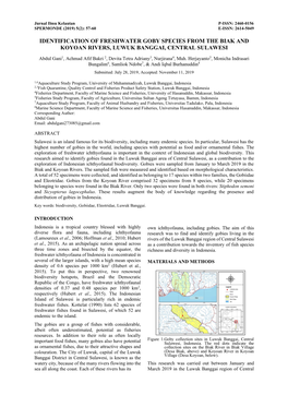 Identification of Freshwater Goby Species from the Biak and Koyoan Rivers, Luwuk Banggai, Central Sulawesi
