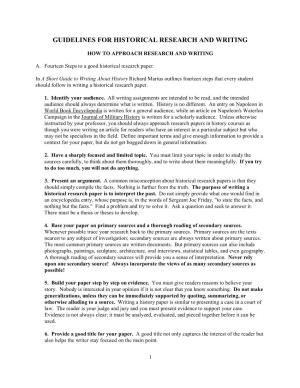 Guidelines for Historical Research and Writing