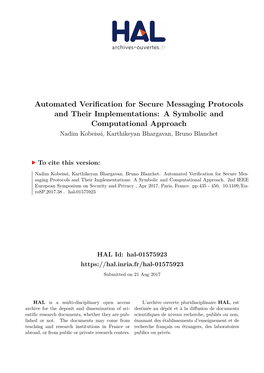 Automated Verification for Secure Messaging Protocols and Their