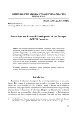 Institutions and Economic Development on the Example of OECD Countries