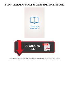 {TEXTBOOK} Slow Learner: Early Stories Ebook Free Download