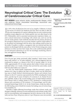 Neurological Critical Care: the Evolution of Cerebrovascular Critical Care Cherylee W