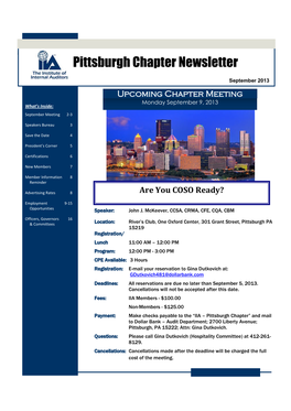 Pittsburgh Chapter Newsletter