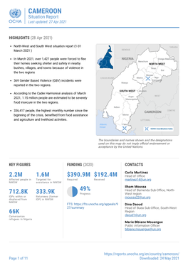 CAMEROON Situation Report Last Updated: 27 Apr 2021