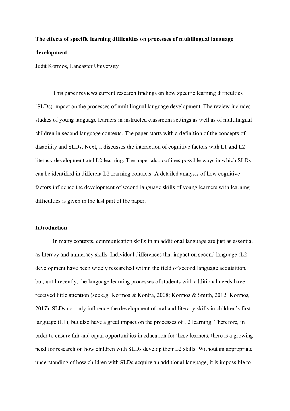 The Effects of Specific Learning Difficulties on Processes of Multilingual Language Development