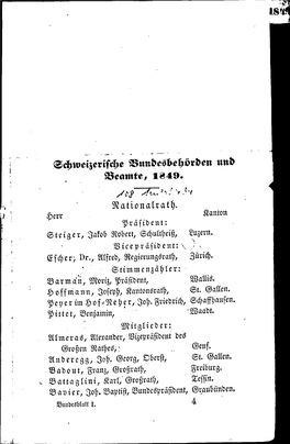 Schweizerische Bundesbehörden Und Beamte, 1849. Nationalrath